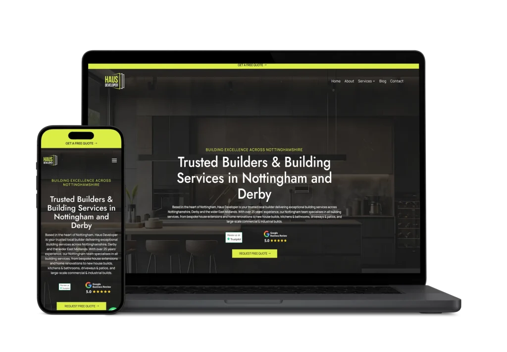 Responsive Haus Developer website designed by Higher Performance, shown on phone and laptop