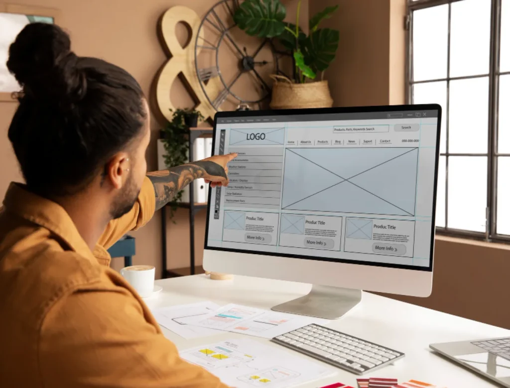 Higher Performance web designer planning a bespoke website layout on screen