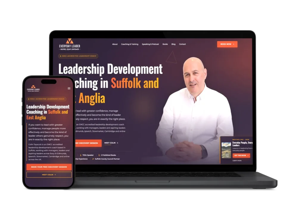 Everyday Leader leadership coaching website shown on a laptop and phone, built by Higher Performance