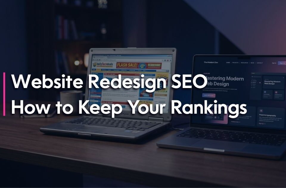 Website redesign SEO: an old and a new website design side by side
