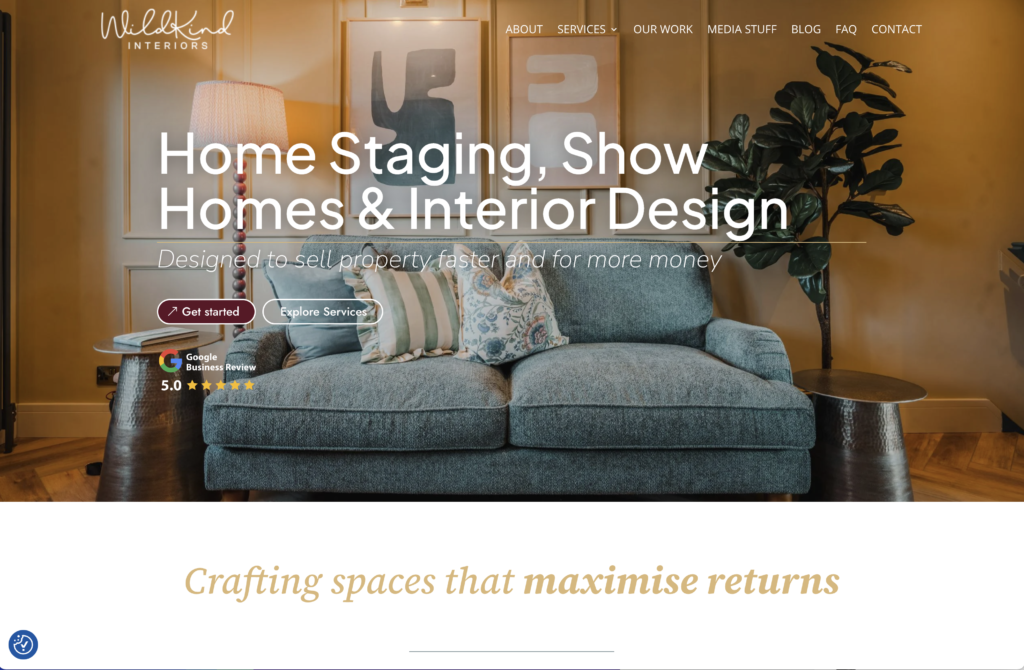 WildKind Interiors website designed by Higher Performance